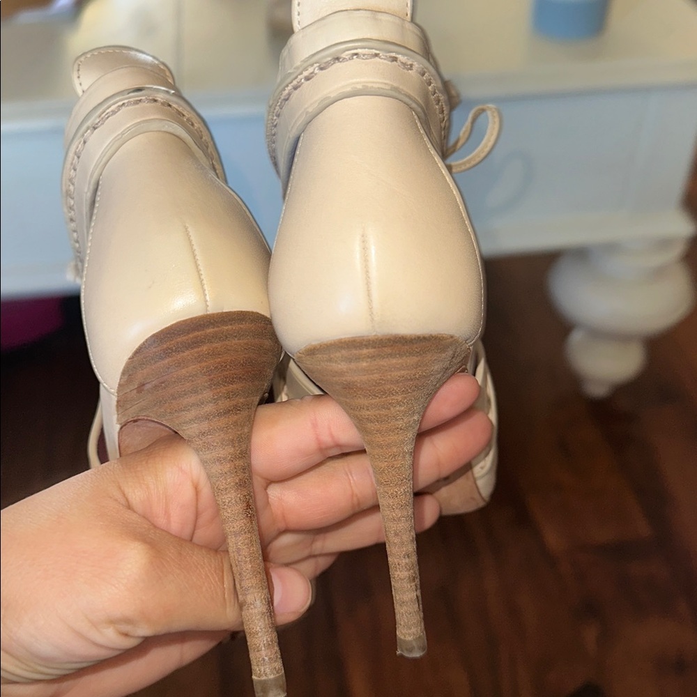 Coach New York Loise Leather Lace Up Open Toe High Heeled Sandals Ankle Booties - Picture 8 of 9
